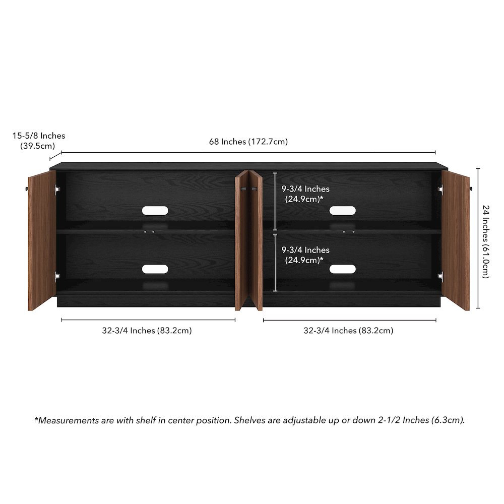 Lillian Rectangular TV Stand for TV's up to 75" in Black Grain/Satin Walnut. Picture 3