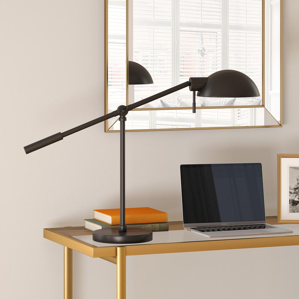 Dexter 23.25" Tall Boom Arm Table Lamp with Metal Shade in Blackened Bronze/Blackened Bronze. Picture 2