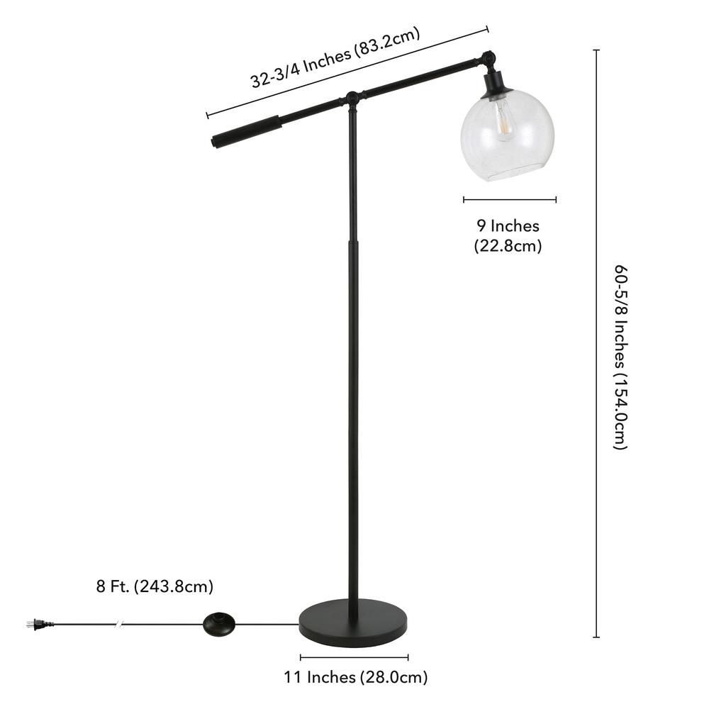 Dardan 60.62" Tall Floor Lamp with Glass Shade in Blackened Bronze/Seeded. Picture 4