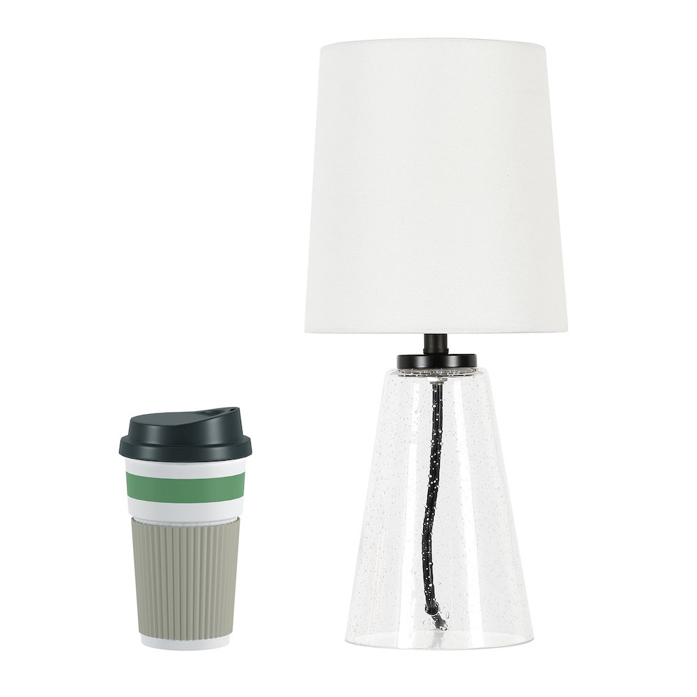 15" Traditional 1-Light Table Lamp with White Fabric Drum Shade, Bubble Glass. Picture 3