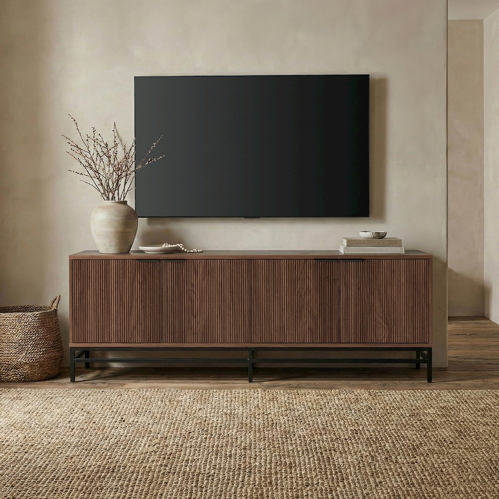 Henn&Hart Fluted TV Stand for TVs up to 78'' with 2 Ribbed Storage Cabinets and. Picture 2