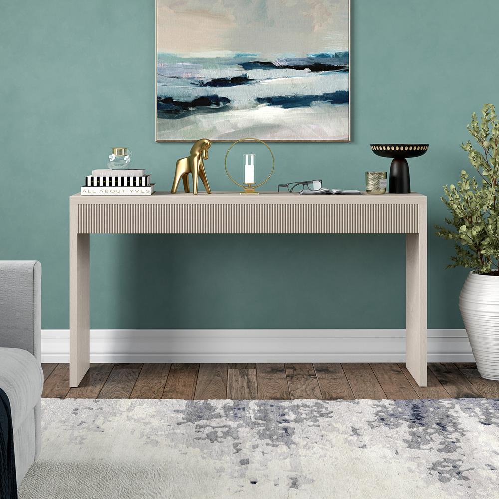 Lawrence 55" Wide Rectangular Console Table in Alder White. Picture 4