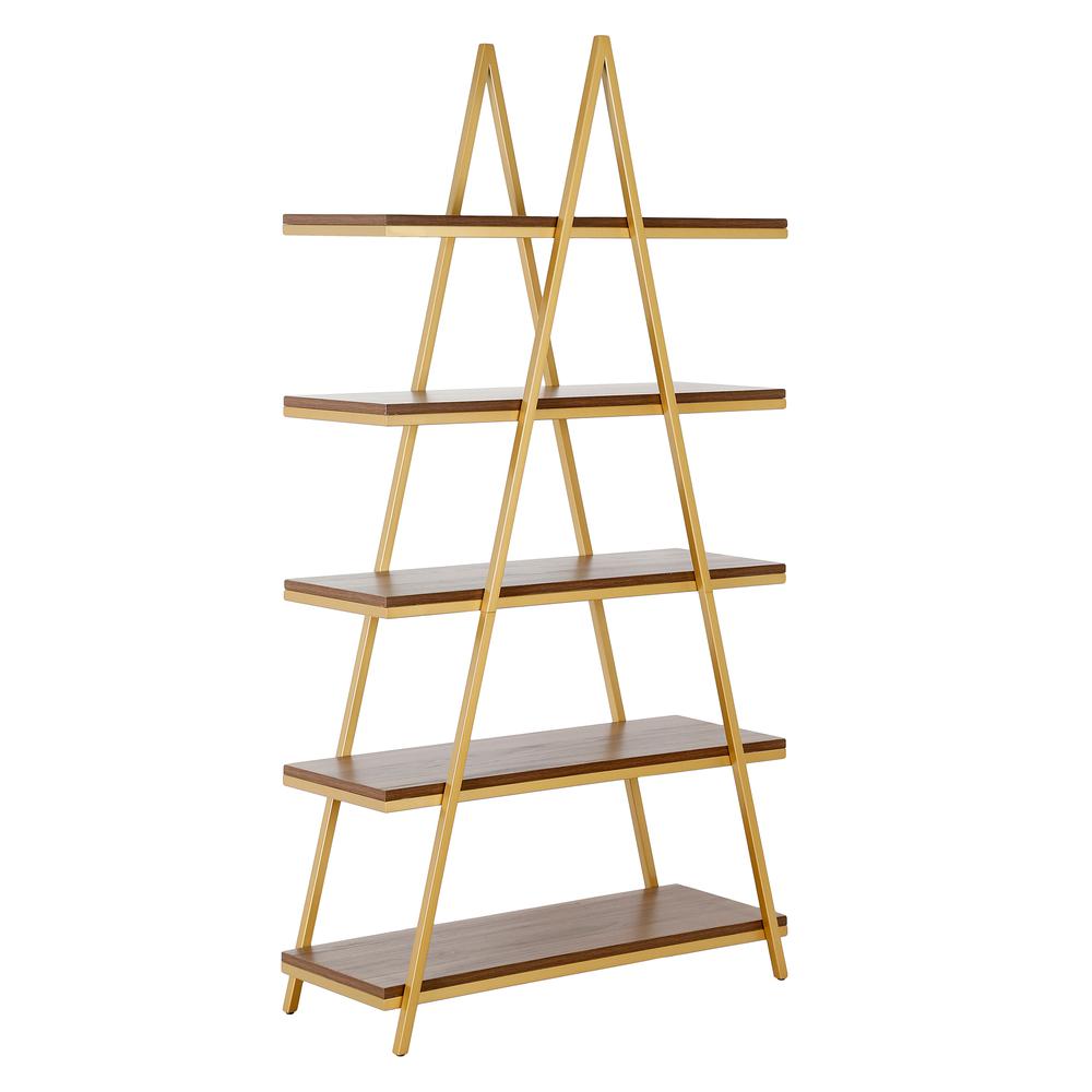 Conry 68'' Tall A-Frame Bookcase in Gold/Walnut. Picture 1