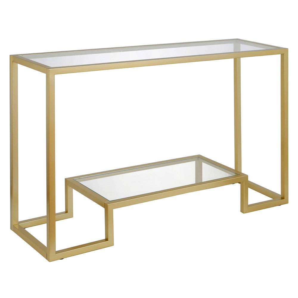 47'' Glass Rectangular Console Table Entryway, Sofa Table with Glass Shelf, Gold. Picture 1