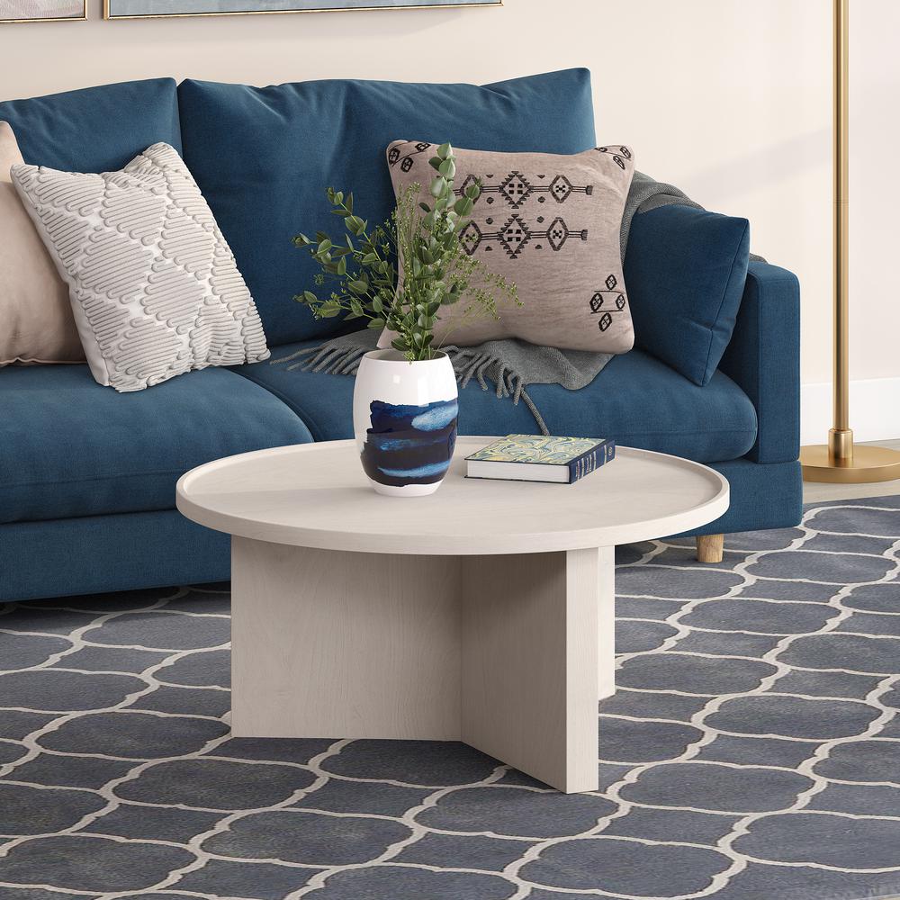 Gunnar 32" Wide Round Coffee Table in Alder White. Picture 3