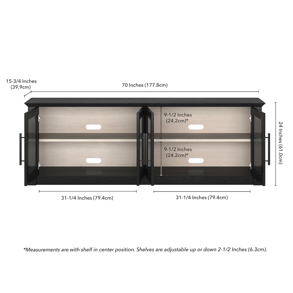 Rectangular TV Stand for TV's up to 78" with Glass Doors in Black Grain. Picture 5
