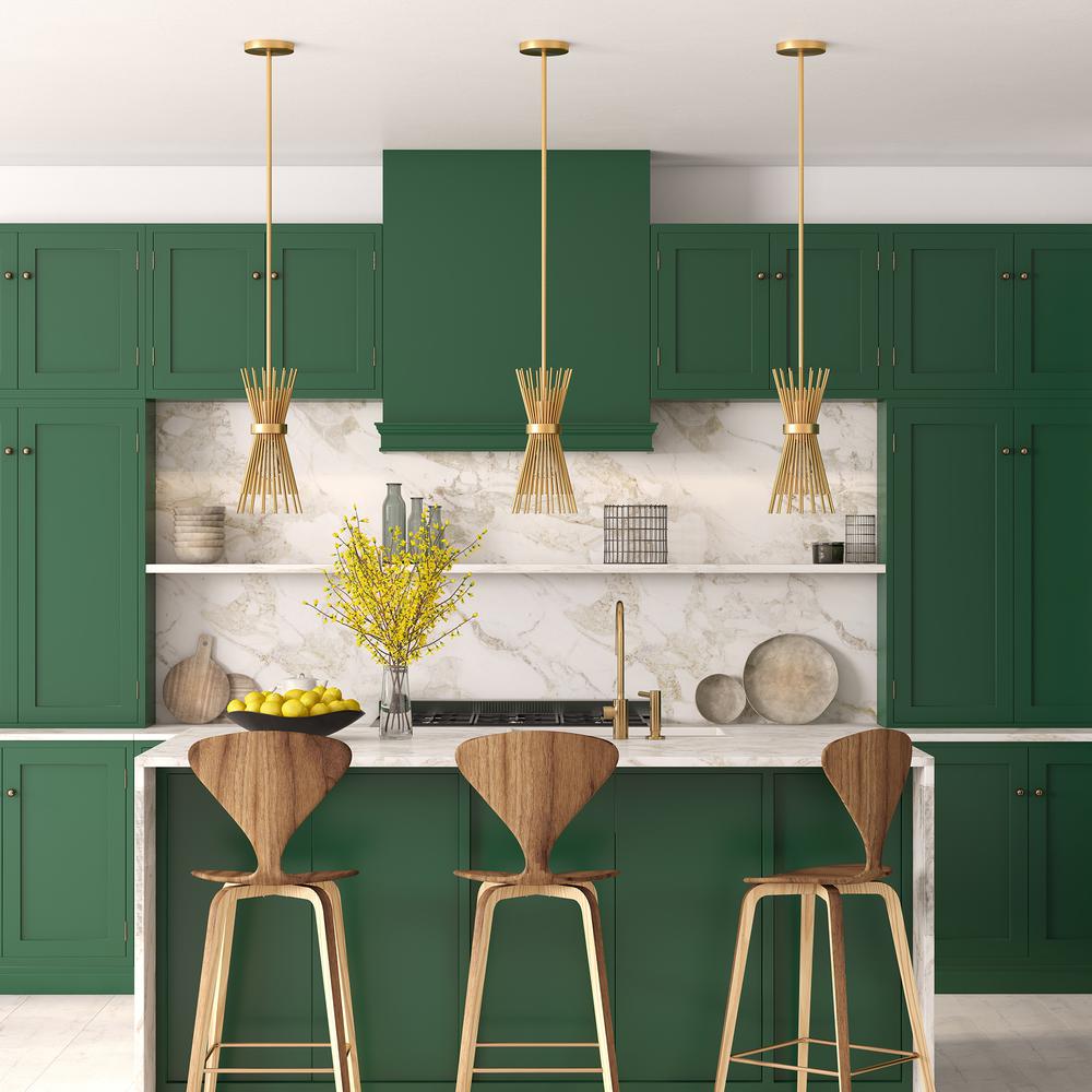 Andromeda 7" Wide Starburst Pendant with Metal Shade in Brass/Brass. Picture 4