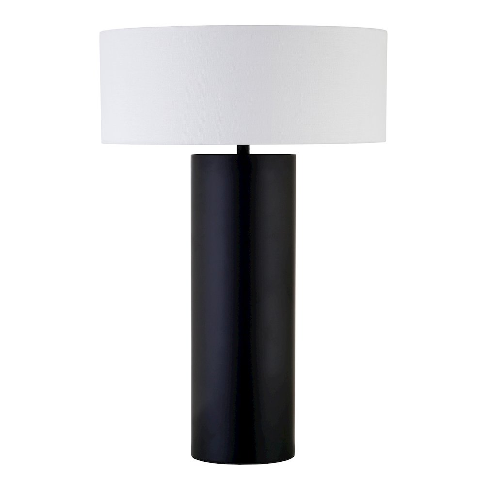 Wells 24" Tall Table Lamp with Fabric Shade in Blackened Bronze/White. Picture 1