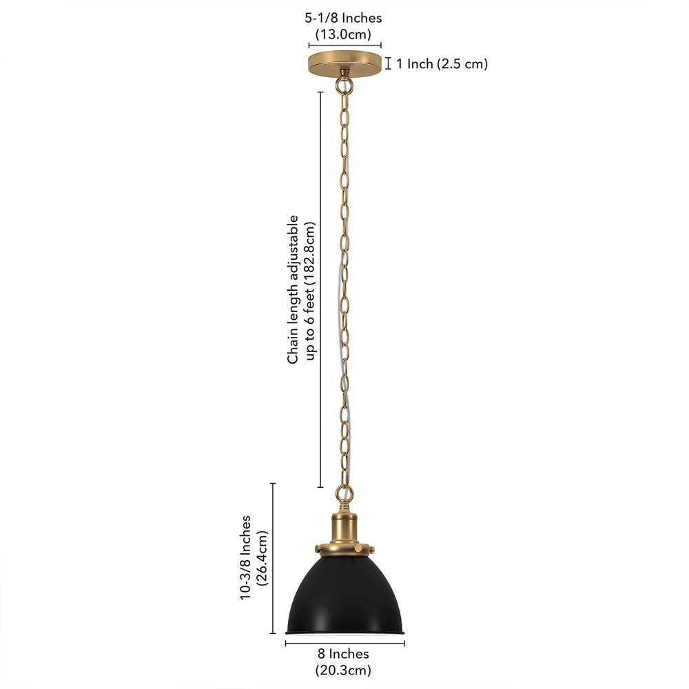 8" Wide Pendant with Metal Shade in Blackened Bronze/Brass/Blackened Bronze. Picture 5