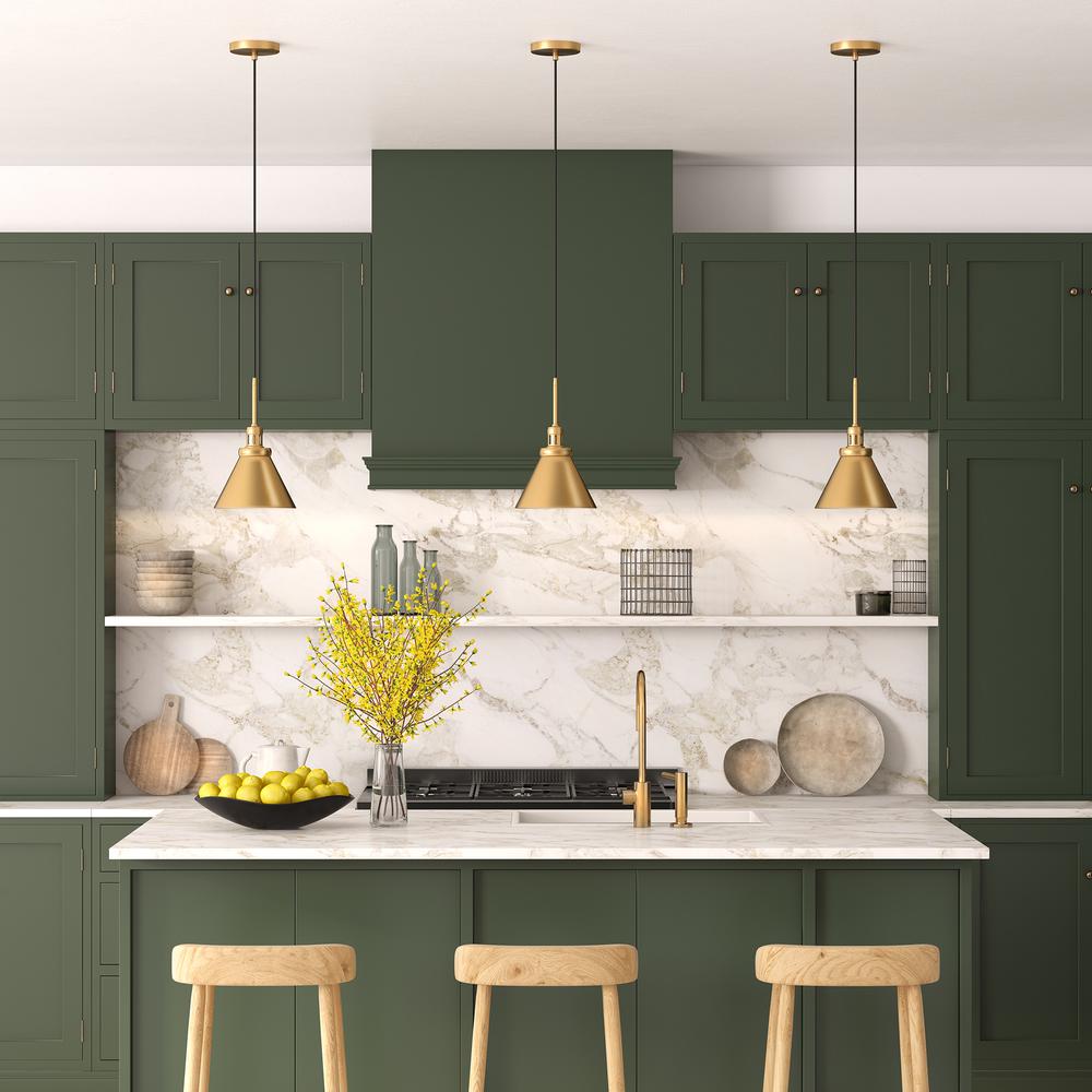 Zeno 8.5" Wide Pendant with Metal Shade in Brass/Brass. Picture 4