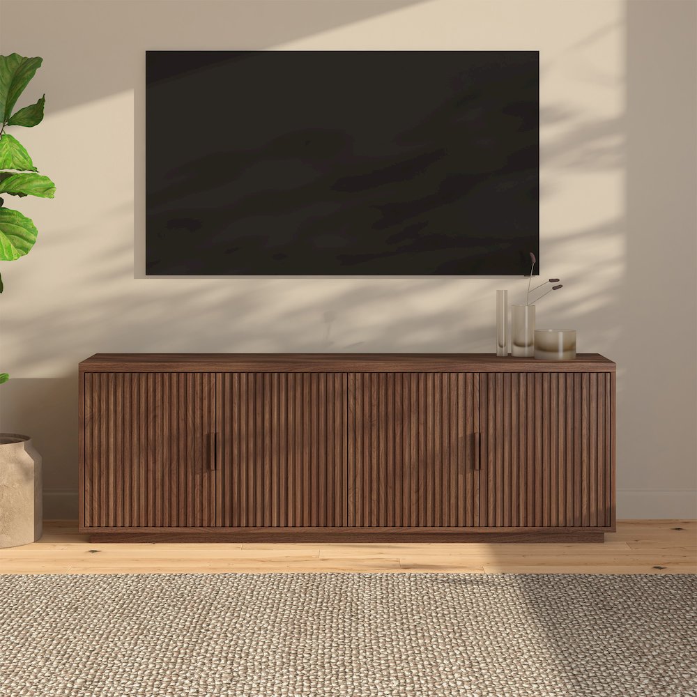 Mero Rectangular TV Stand for TV's up to 75" in Satin Walnut. Picture 4