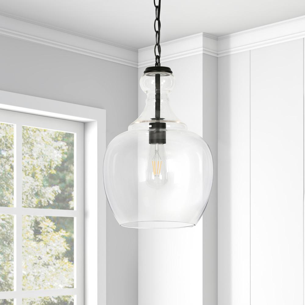 Verona 11" Wide Pendant with Glass Shade in Blackened Bronze/Clear. Picture 4
