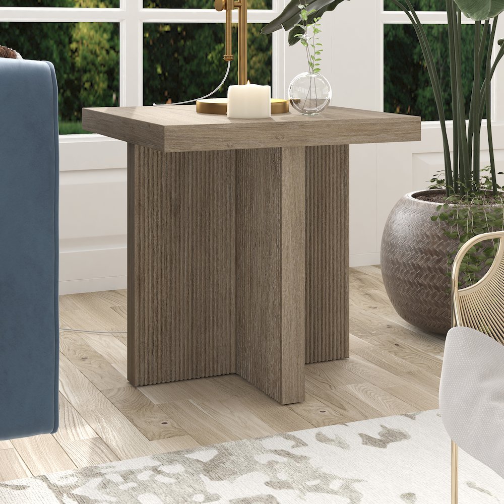 Boden 22" Wide Square Side Table in Antiqued Gray Oak. Picture 3