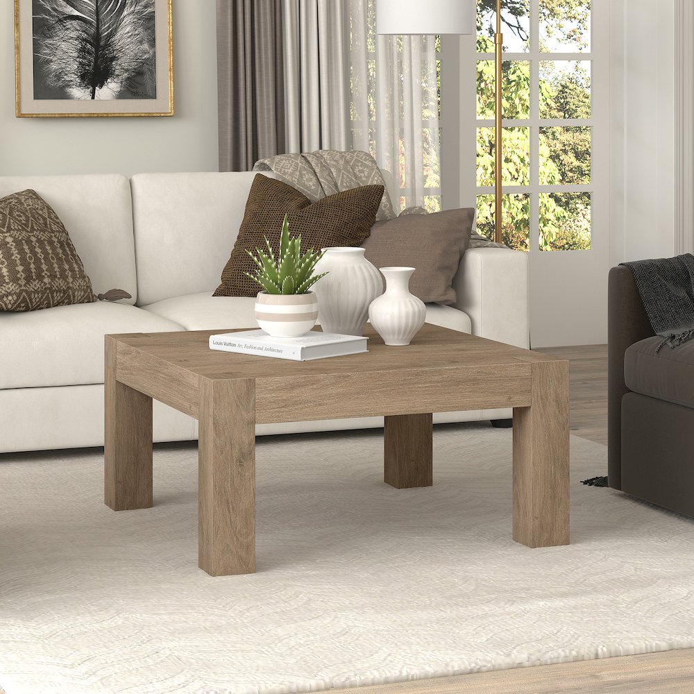 34" Square Coffee Table with Wood Top, Weathered Gray. Picture 2