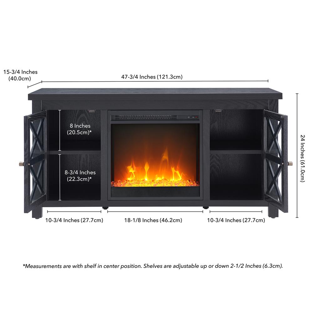 Colton Rectangular TV Stand with Crystal Fireplace for TV's up to 55" in Black. Picture 5