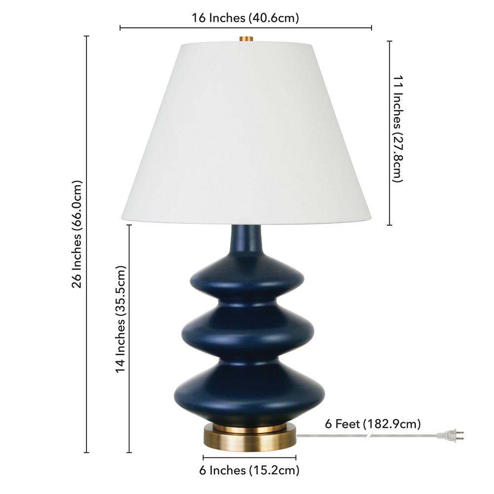 Carleta 26.5" Tall Triple Gourd Table Lamp with Fabric Shade in Blue/White. Picture 4