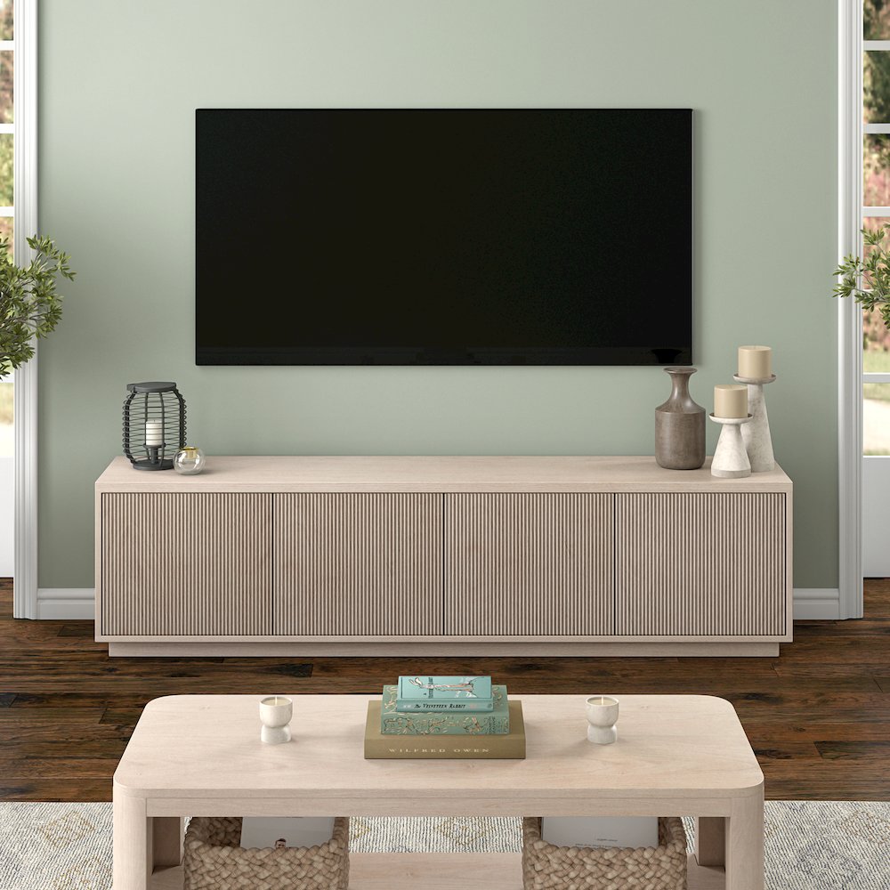 Hanson Rectangular TV Stand for TV's up to 85" in Alder White. Picture 3