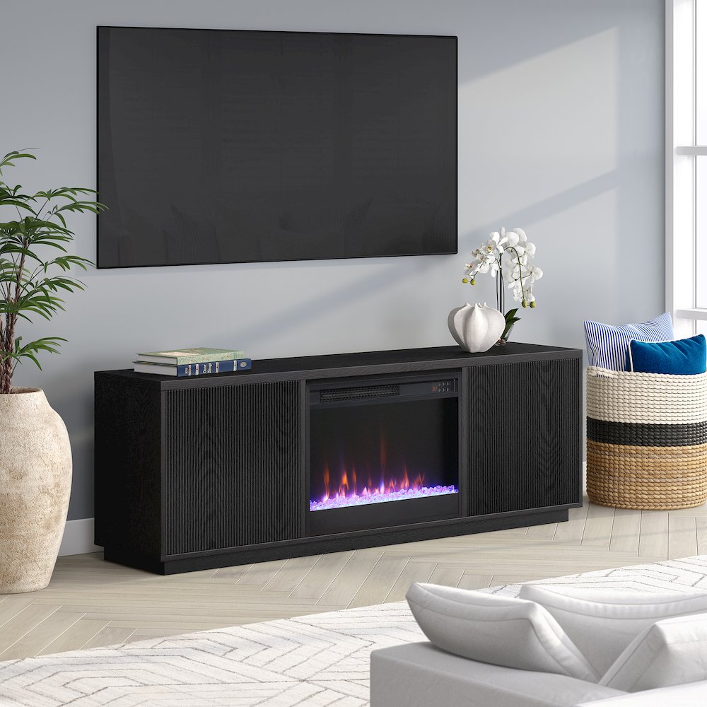 Rectangular TV Stand with 26" Crystal Fireplace for TV's up to 75" Black Grain. Picture 4