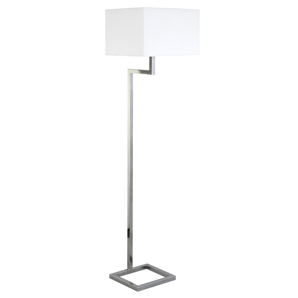 Xavier 64" Tall Floor Lamp with Fabric Shade in Polished Nickel/White. Picture 1