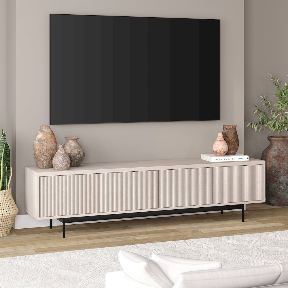 Whitman Rectangular TV Stand for TV's up to 85" in Alder White. Picture 4