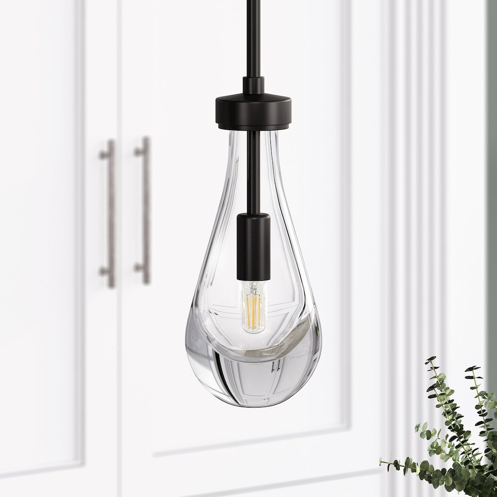 5" Dimmable Pendant Light Fixture with Glass Shade and Height up to 4.5', Black. Picture 2