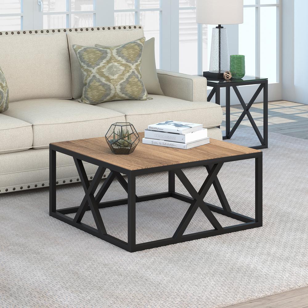 Jedrek 35'' Wide Square Coffee Table in Blackened Bronze/Rustic Oak. Picture 2