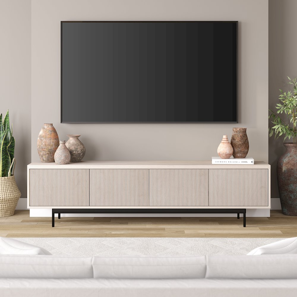 Whitman Rectangular TV Stand for TV's up to 85" in Alder White. Picture 3