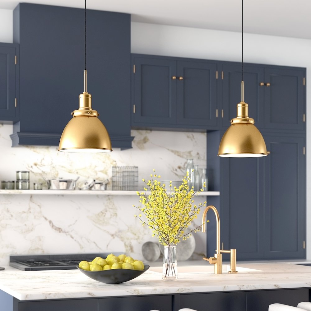 12" Industrial Pendant Light Fixture with Gold Metal Dome Shade, 8' Cord, Gold. Picture 6
