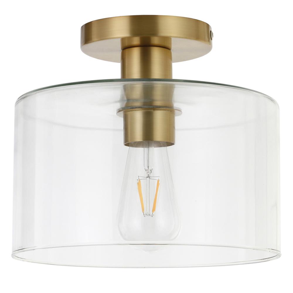 Henri 10" Wide Semi Flush Mount with Glass Shade in Brass/Clear. Picture 1
