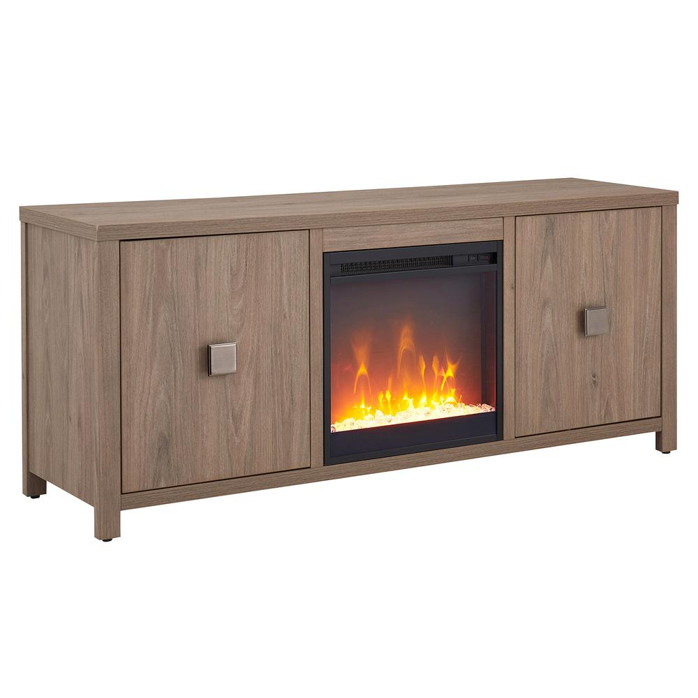 Juniper Rectangular TV Stand with Crystal Fireplace for TV's up to 65" in Antiqued Gray Oak. Picture 1
