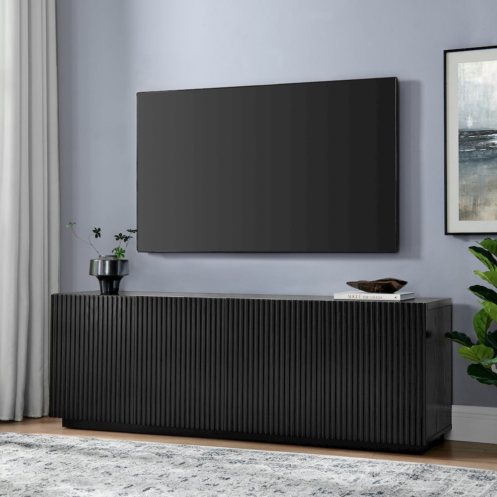 Tyler Rectangular TV Stand for TV's up to 78" in Black Grain. Picture 5