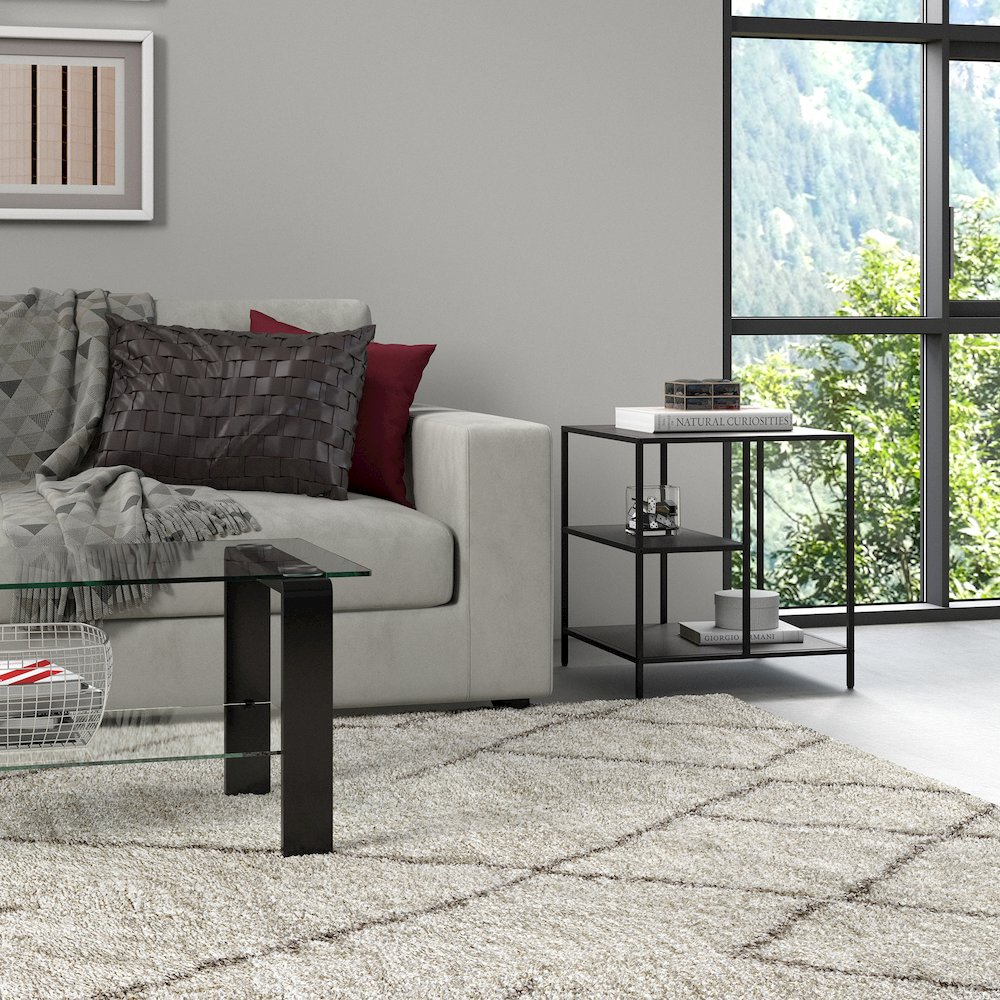 20" Modern Square End/Side Table, Nightstand with Staggered Open Display Shelves. Picture 5
