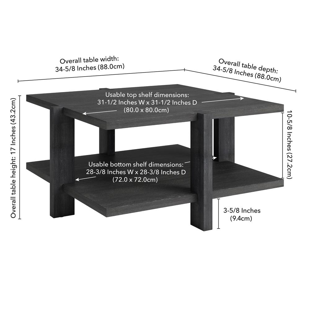 Ingrid 35" Wide Square Coffee Table in Charcoal Gray. Picture 5