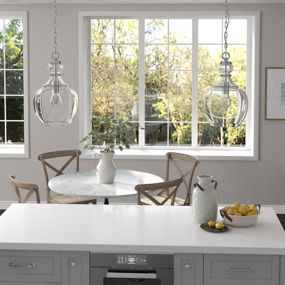 Verona 11" Wide Pendant with Glass Shade in Brushed Nickel/Clear. Picture 4