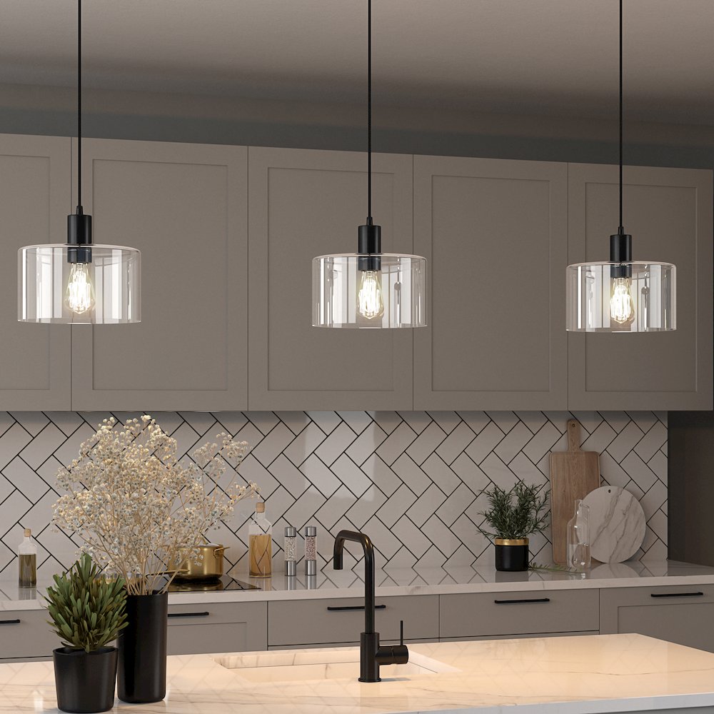 10" Pendant Light Fixture with Clear Glass Shade and 8' Adjustable Cord, Black. Picture 6