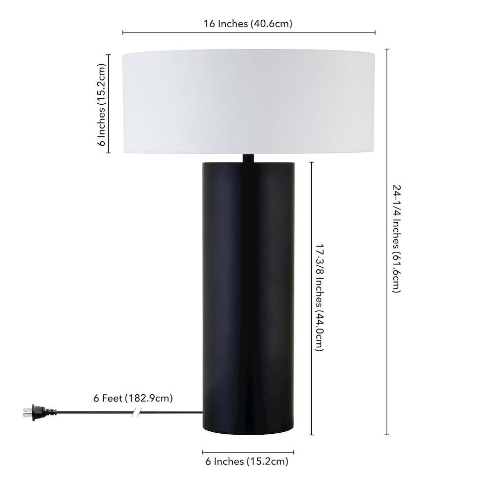 Wells 24" Tall Table Lamp with Fabric Shade in Blackened Bronze/White. Picture 5