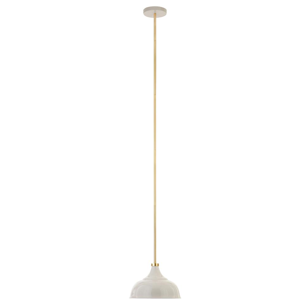 Mackenzie 10.75" Wide Pendant with Metal Shade in Pearled White/Brass/Pearled White. Picture 1