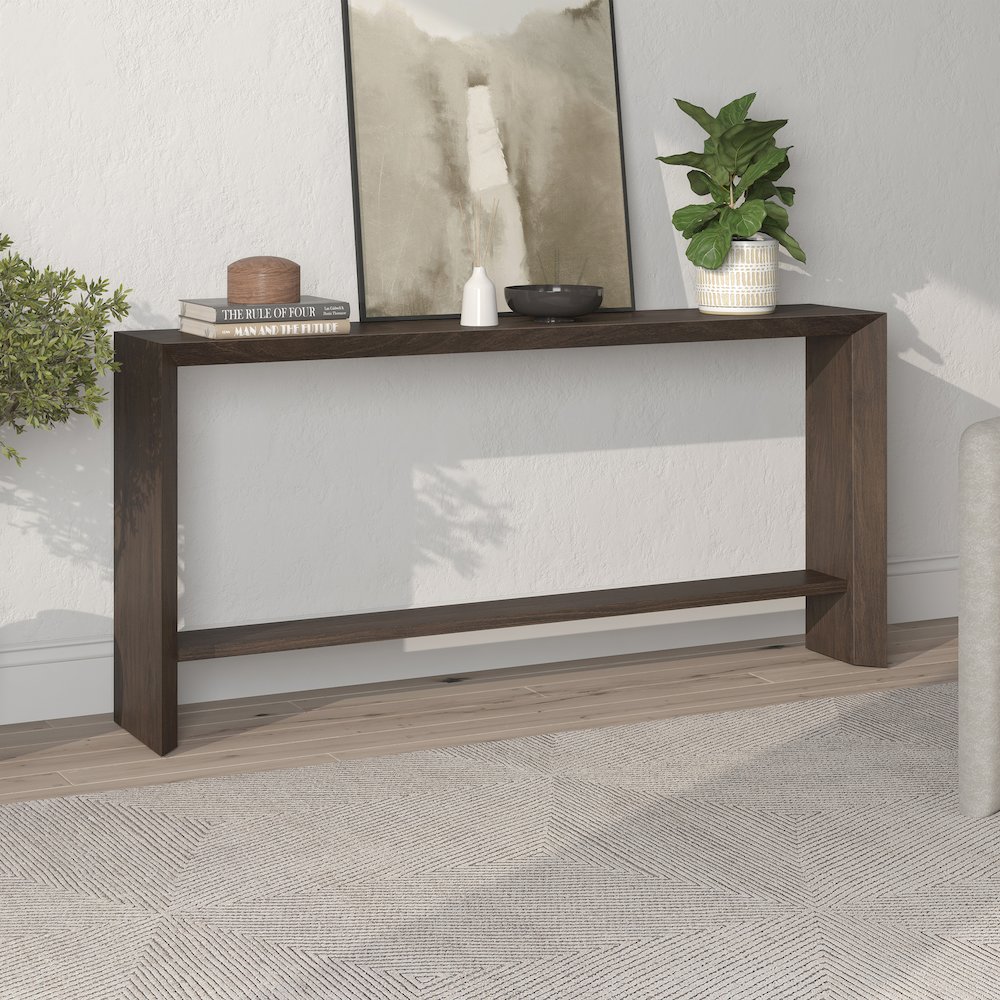 Osman 64" Wide Rectangular Console Table in Alder Brown. Picture 4