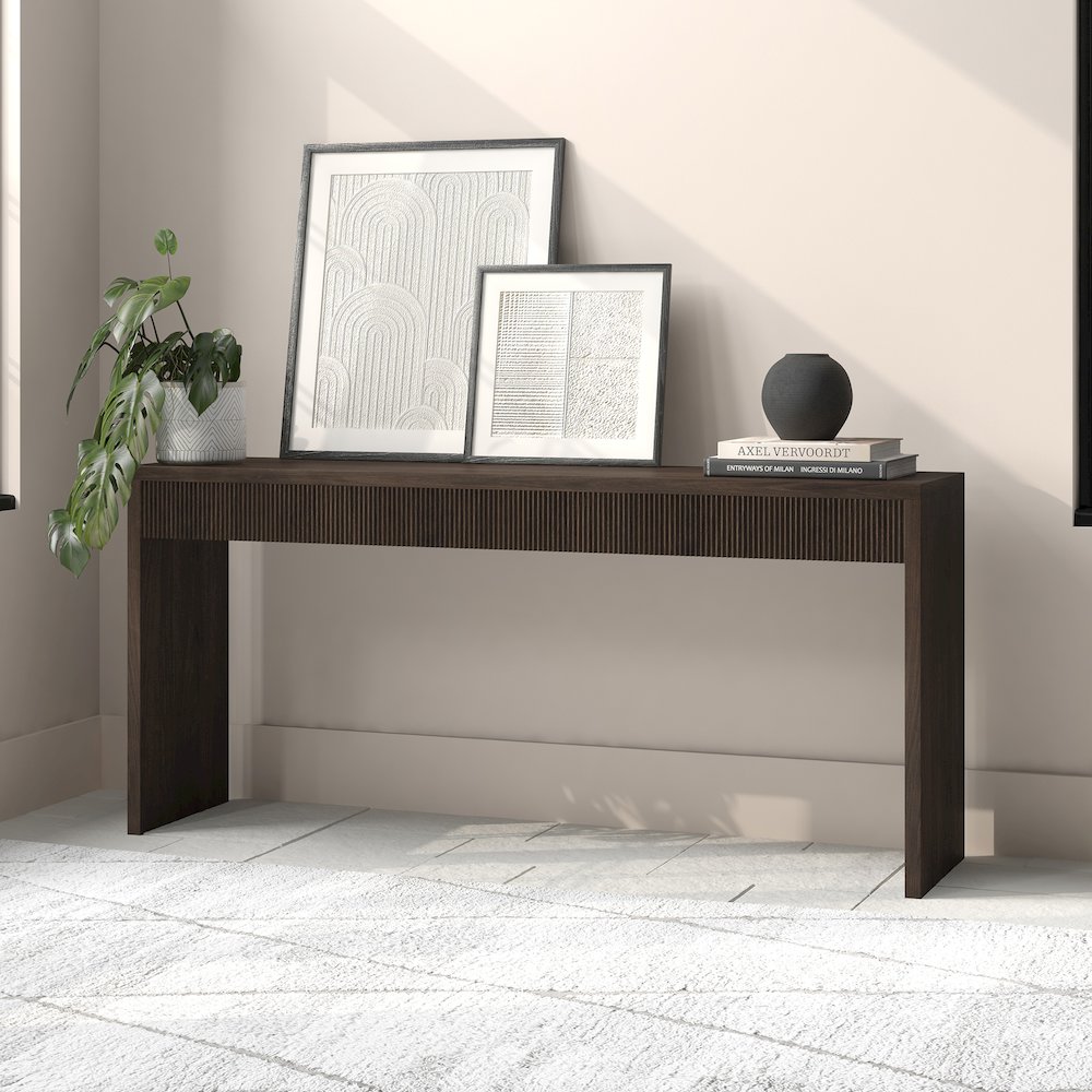 Lawrence 64" Wide Rectangular Console Table in Alder Brown. Picture 4
