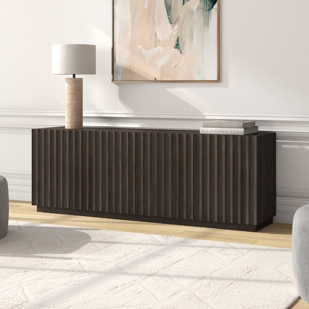 Marion Rectangular Fluted TV Stand for TV's up to 75" in Brown Oak. Picture 4