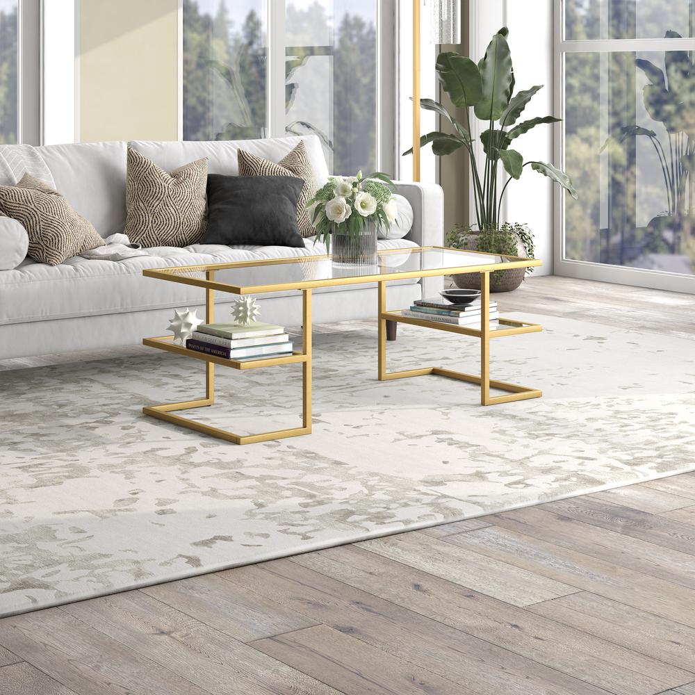 Circe 47'' Wide Rectangular Coffee Table in Brass. Picture 5