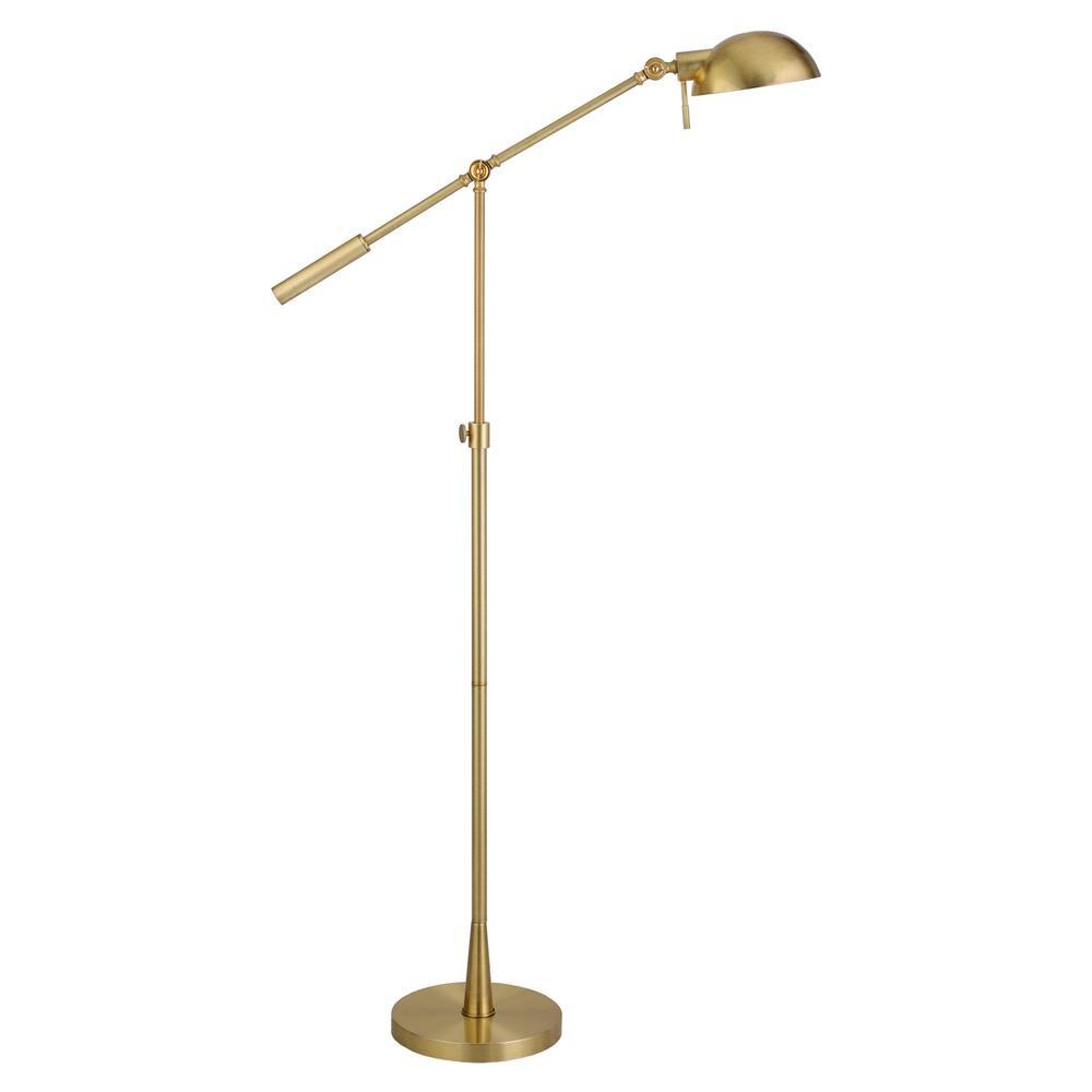 Dexter Height Adjustable/Tilting Floor Lamp with Metal Shade in Brushed Brass/Brushed Brass. Picture 1