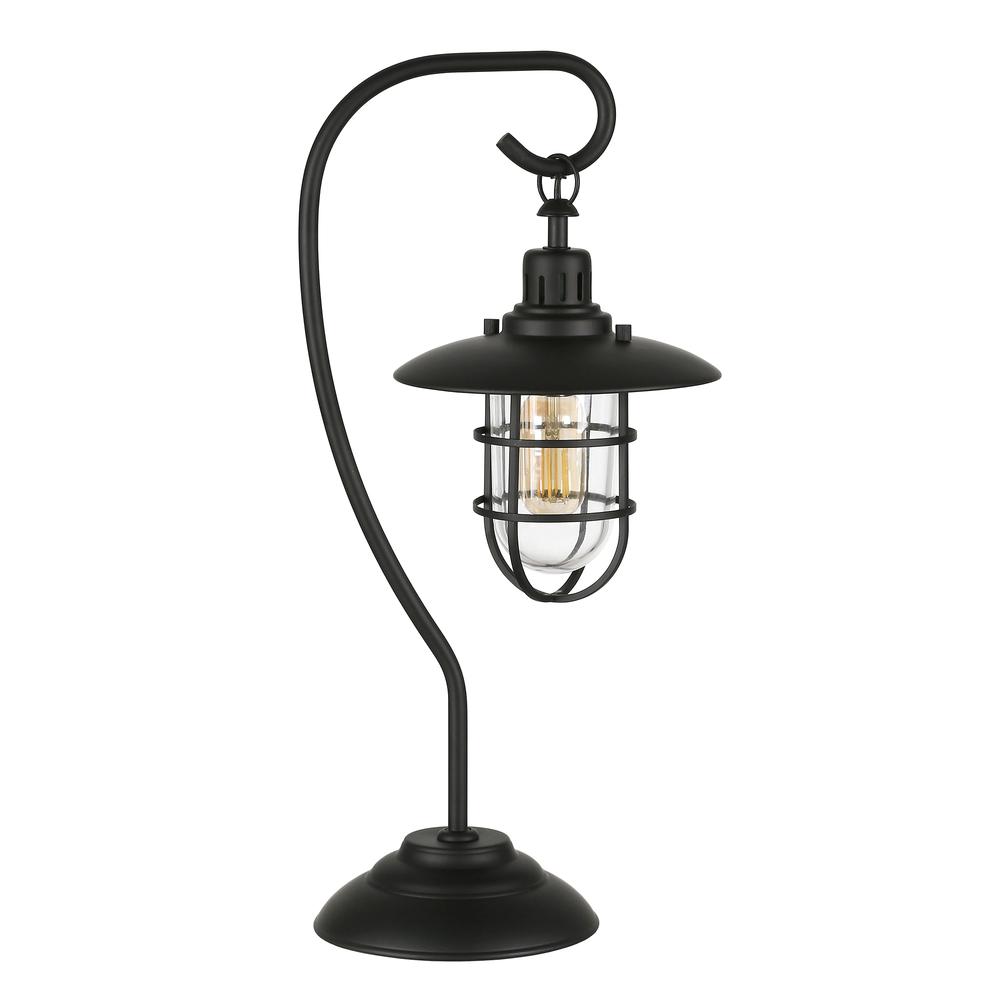 Bay 22" Tall Nautical Table Lamp with Glass/Metal Shade in Blackened Bronze/Clear. Picture 1