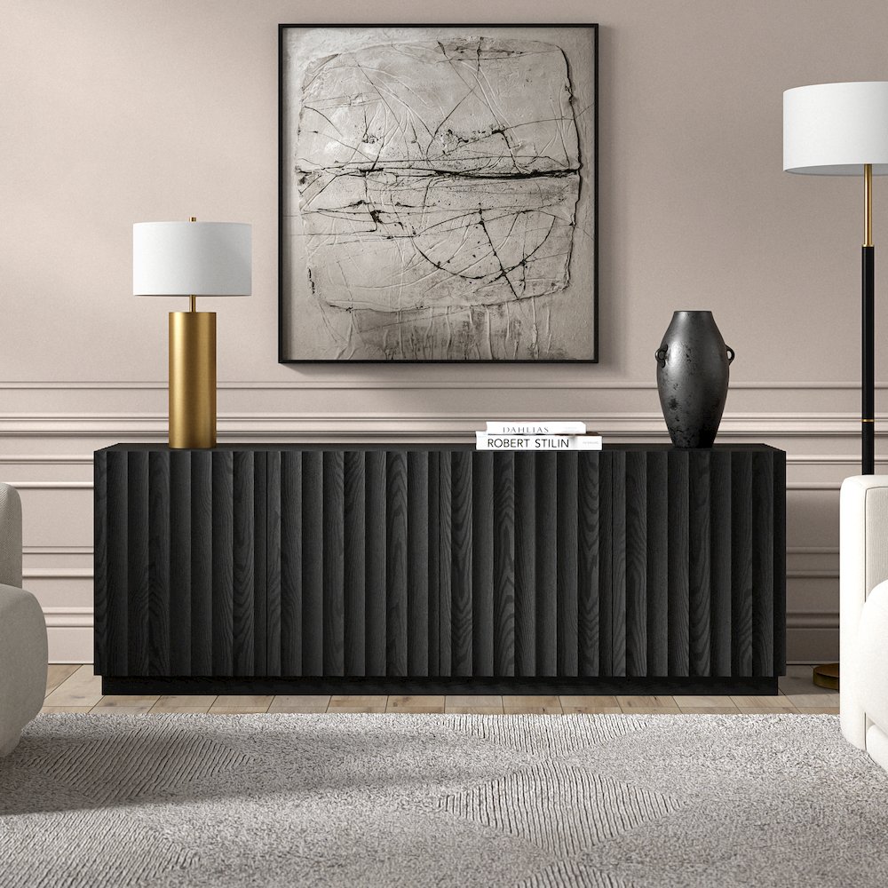 Marion Rectangular Fluted TV Stand for TV's up to 75" in Black Grain. Picture 3