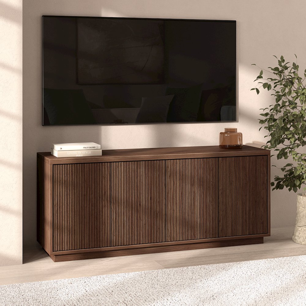 Hanson Rectangular Fluted TV Stand for TV's up to 65" in Satin Walnut. Picture 4