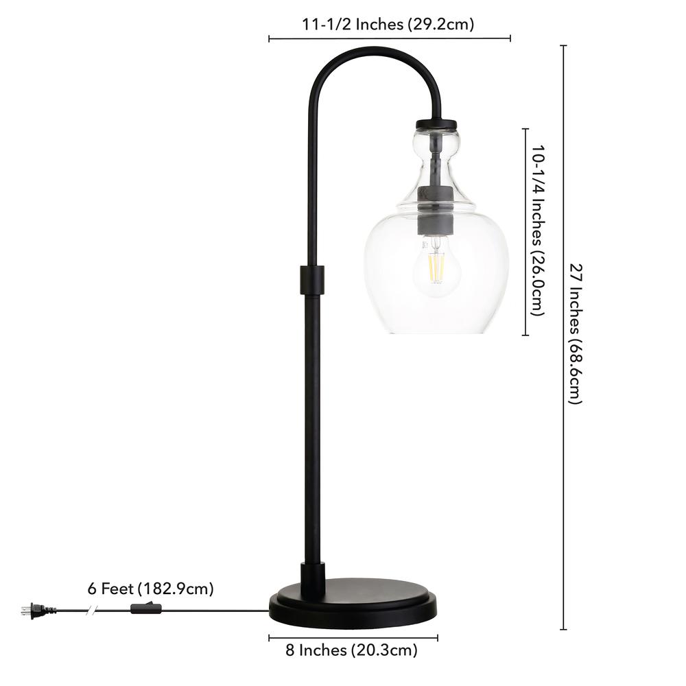 Verona 27" Tall Arc Table Lamp with Glass Shade in Blackened Bronze/Clear. Picture 4