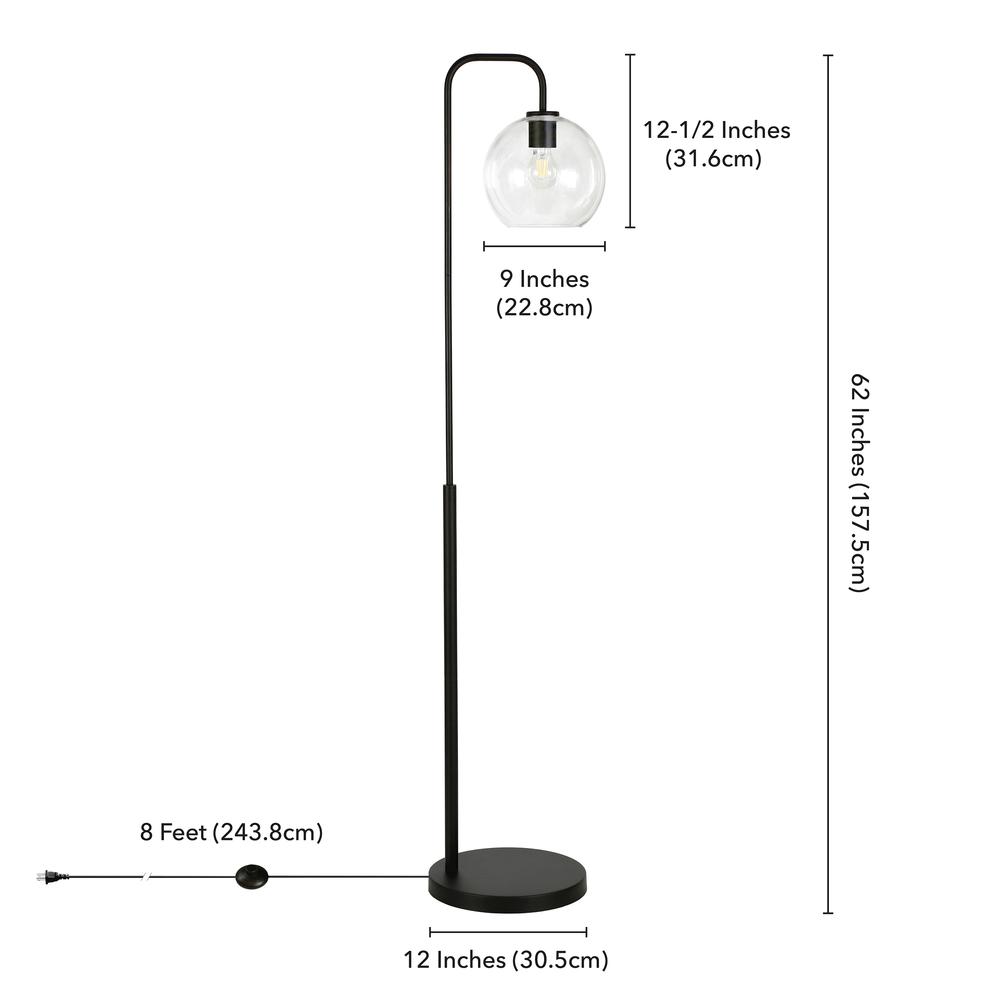 Harrison Arc Floor Lamp with Glass Shade in Blackened Bronze/Clear. Picture 4