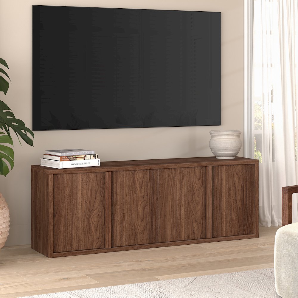 Savin Rectangular TV Stand for TV's up to 75" in Satin Walnut. Picture 5