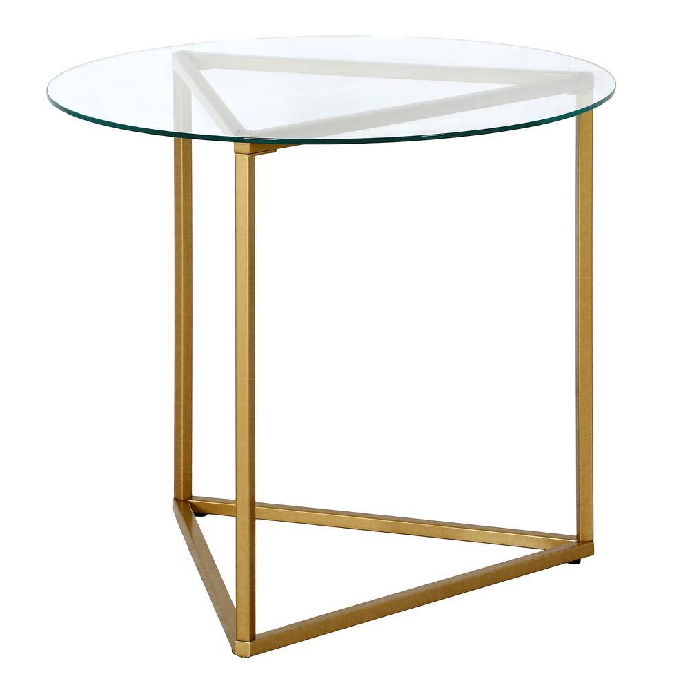 Jenson 24" Wide Round Side Table in Brass. Picture 1