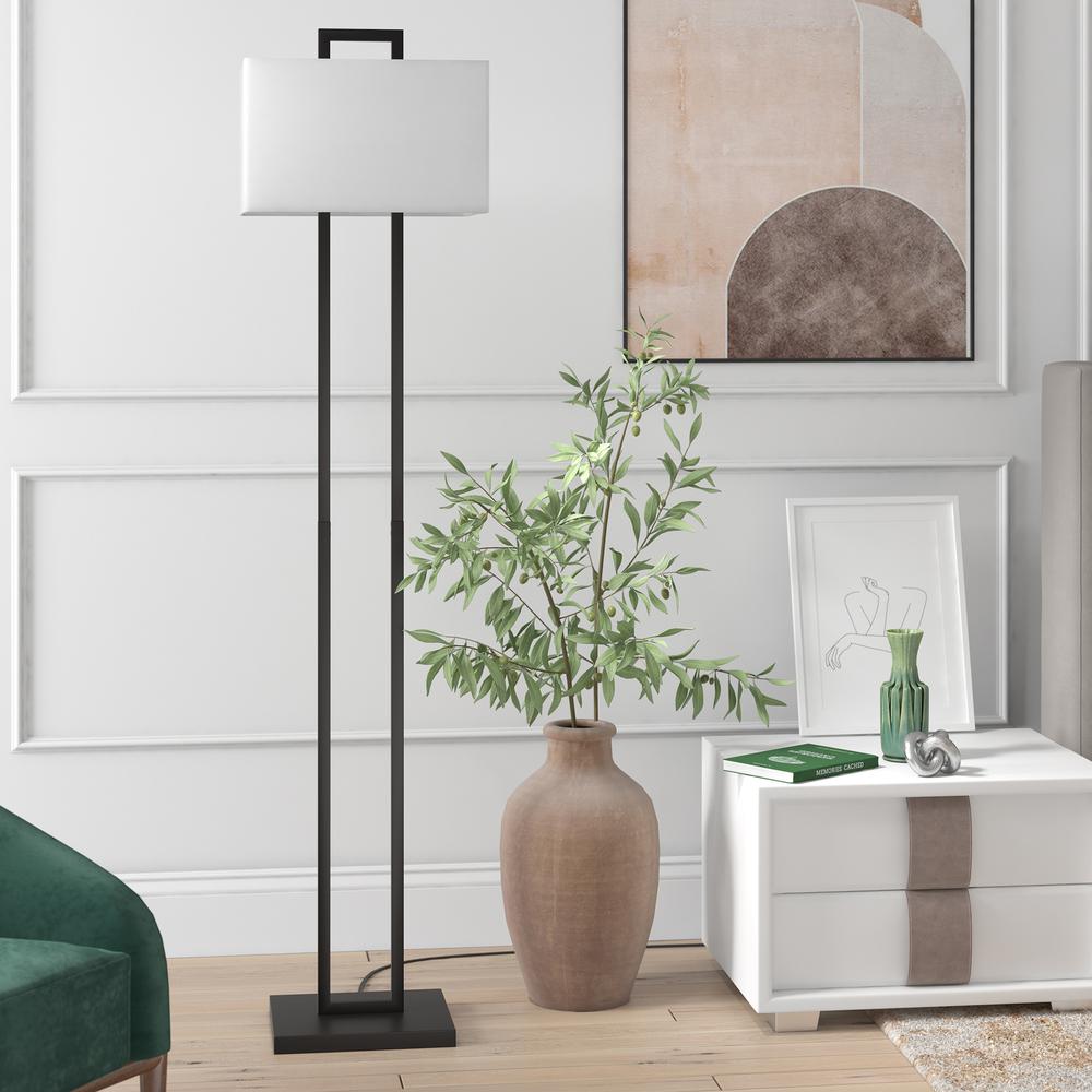 Adair 68" Tall Floor Lamp with Fabric Shade in Blackened Bronze/White. Picture 2